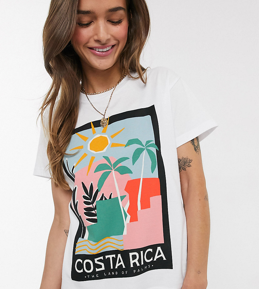 ASOS DESIGN Petite t-shirt with Costa Rica holiday print-White