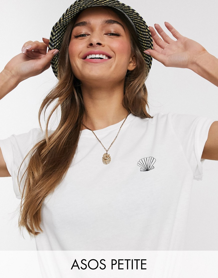 ASOS DESIGN Petite t-shirt with sketchy shell motif in organic cotton-White