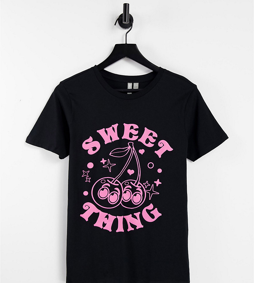 ASOS DESIGN Petite T-shirt with sweet thing cherry graphic in black
