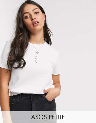 ASOS DESIGN Petite t-shirt with tiny sketchy flower in organic cotton-White