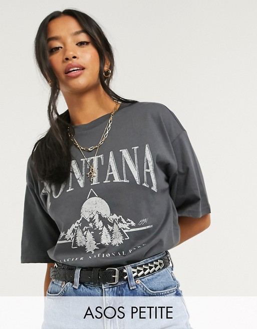 ASOS DESIGN Petite t-shirt with vintage montana print in charcoal