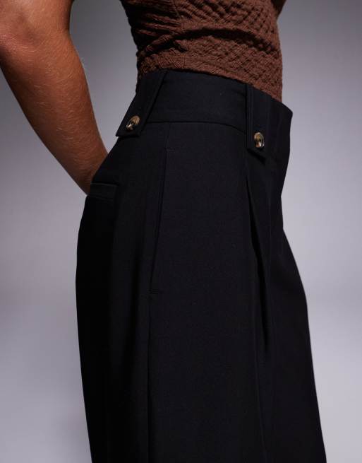 ASOS DESIGN Petite tailored ankle grazer pants with tab waist detail in black, 3 of 5