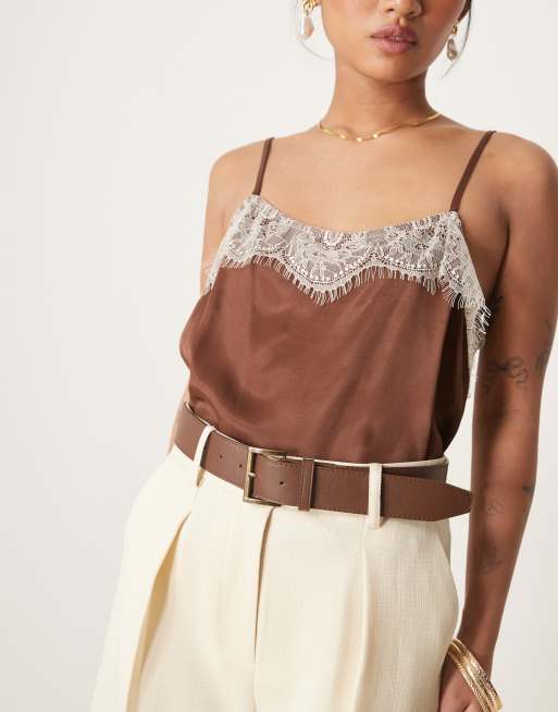 ASOS DESIGN Petite tailored ankle grazer trousers with PU belt in cream, 2 of 5