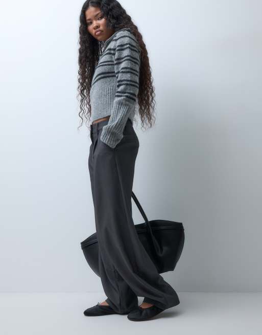 ASOS DESIGN Petite tailored arch barrel pants in charcoal, 3 of 5