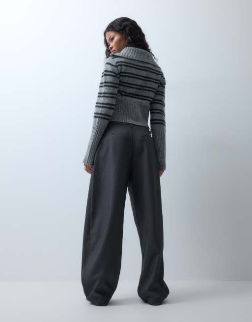 ASOS DESIGN Petite tailored arch barrel pants in charcoal, 5 of 5