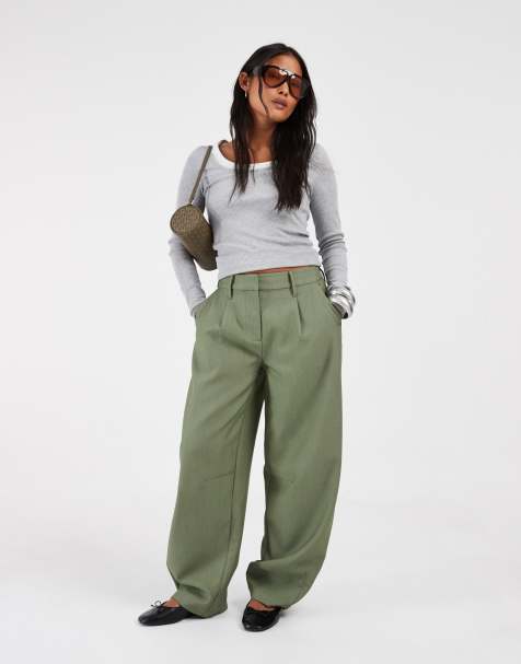 ASOS DESIGN Petite tailored arch barrel pants in khaki - view 1