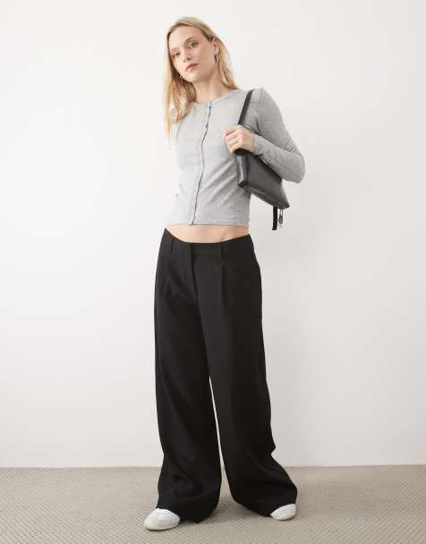 ASOS DESIGN Petite tailored arch barrel trousers in black - view 1
