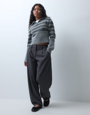 Asos Design Petite Tailored Barrel Trouser With Pleat Front In Multi
