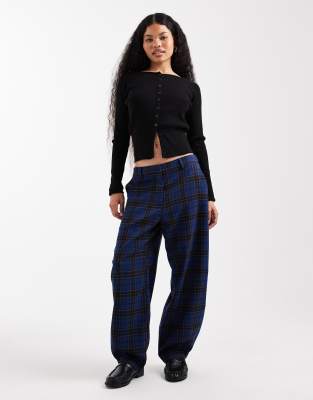 tailored barrel leg pants in blue plaid - part of a set