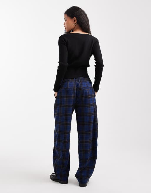 ASOS DESIGN Petite tailored barrel leg pants in blue plaid - part of a set , 2 of 5