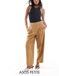 [ASOS Petite] ASOS DESIGN Petite tailored barrel leg pants in brown 6 Brown