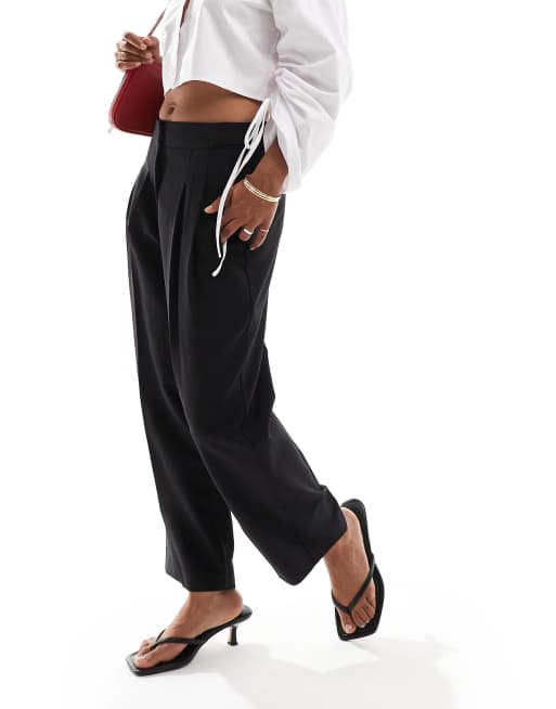 ASOS DESIGN Petite tailored barrel pants in black