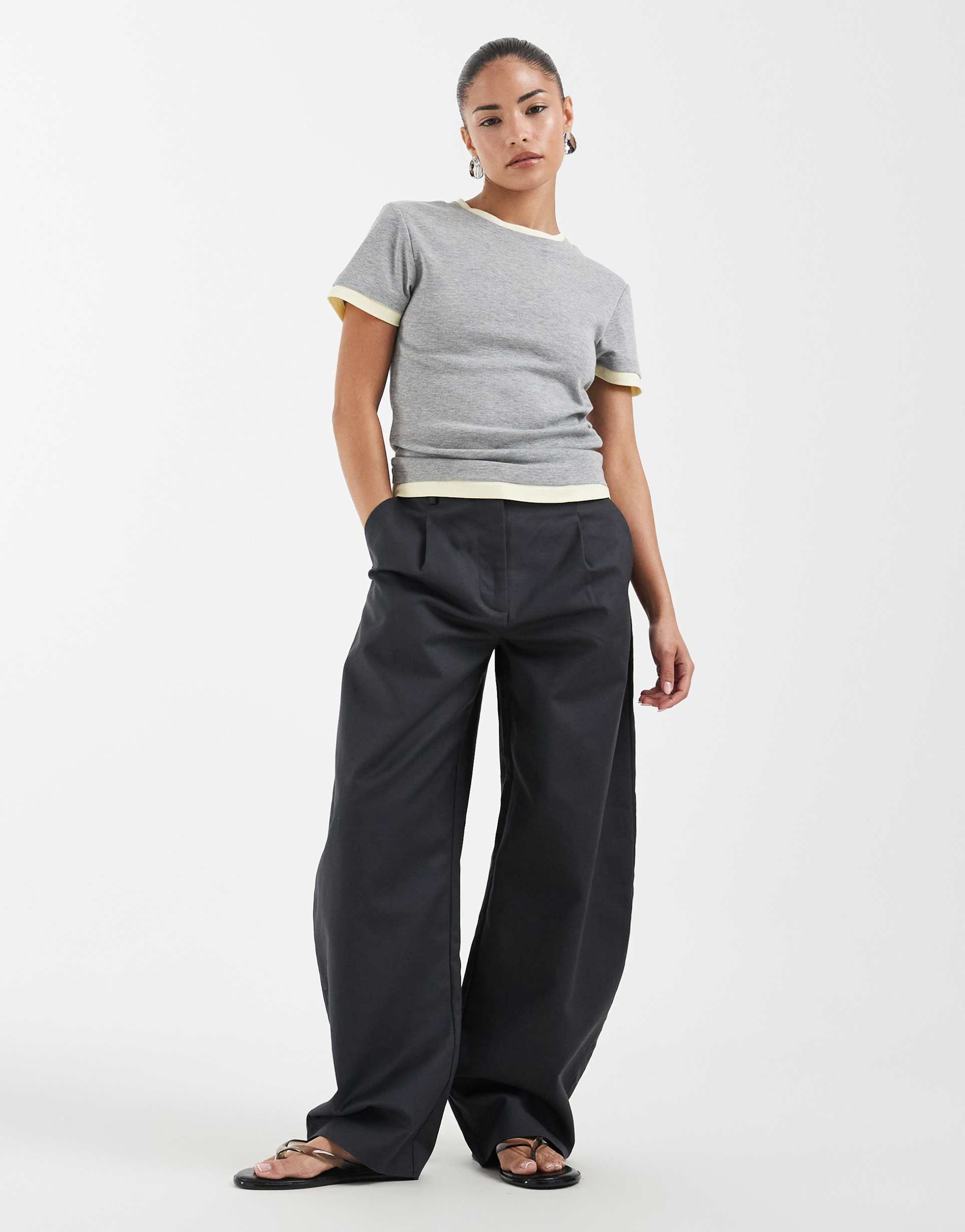 asos design petite tailored barrel pants with pleat front in navy