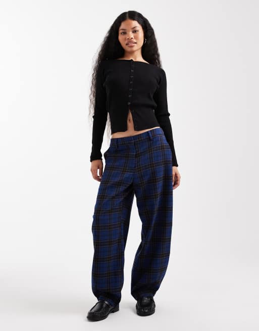 ASOS DESIGN Petite tailored barrel trouser co-ord in blue check