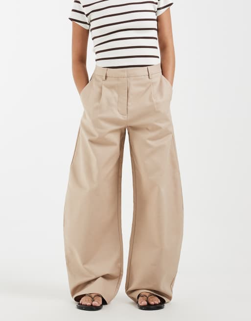 ASOS DESIGN Petite tailored cotton sateen barrel pants in taupe, 2 of 5
