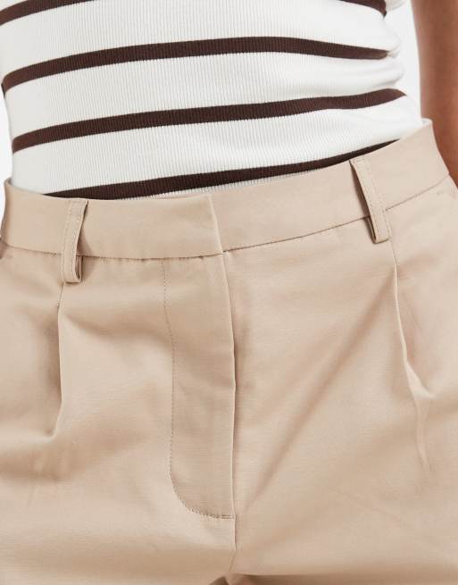 ASOS DESIGN Petite tailored cotton sateen barrel pants in taupe, 3 of 5
