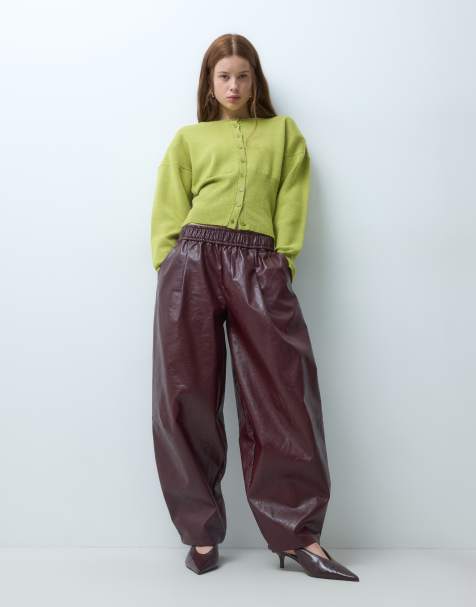 ASOS DESIGN Petite Tailored faux leather tapered pants in brown crackle - view 1