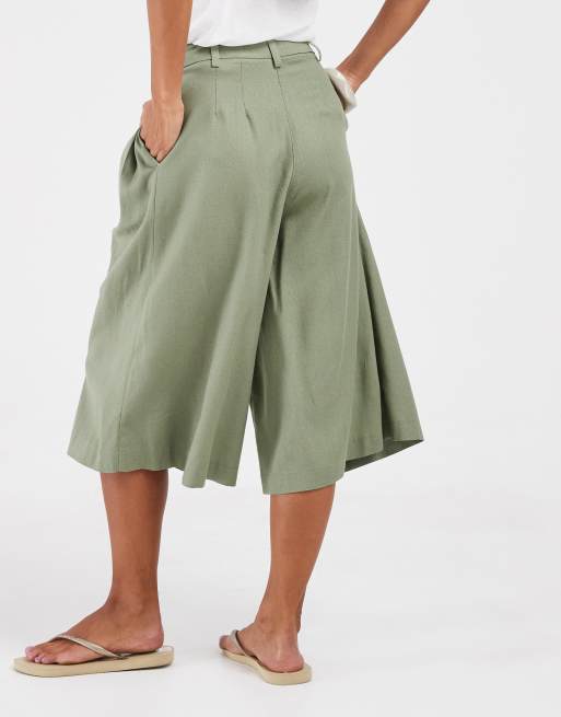 ASOS DESIGN Petite Tailored high waist culottes with linen in khaki, 5 of 5