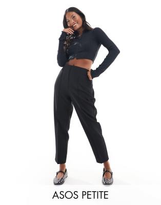 ASOS DESIGN Petite tailored high waist seam detail tapered leg pants in black