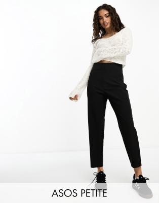 ASOS DESIGN Petite tailored high waist seam detail tapered leg trousers in black