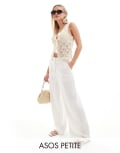 [ASOS Petite] ASOS DESIGN Petite tailored high waist seam detail wide leg linen look pants in white 14 White