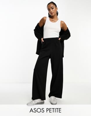 ASOS DESIGN Petite tailored jersey wide leg suit pants in black