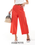 [ASOS Petite] ASOS DESIGN Petite tailored linen look culotte pants in red 16 Red