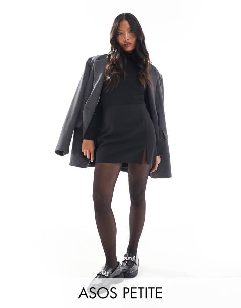 ASOS DESIGN Petite tailored mini skirt with front split in black - view 1