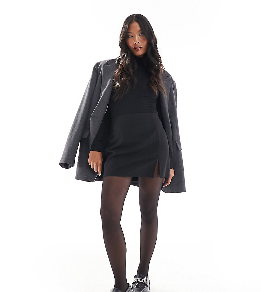 ASOS DESIGN Petite tailored mini skirt with front split in black