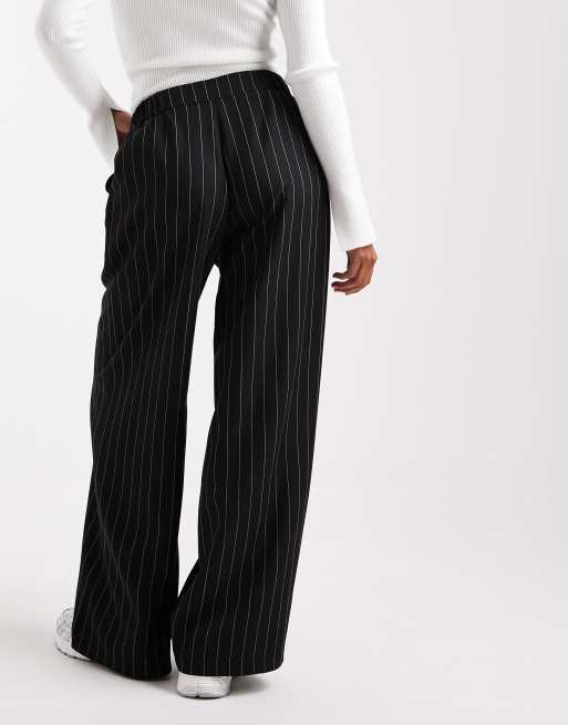 ASOS DESIGN Petite tailored relaxed straight leg pants in black pinstripe, 4 of 5