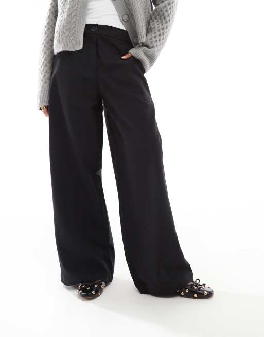 ASOS DESIGN Petite wide leg dad pants in black