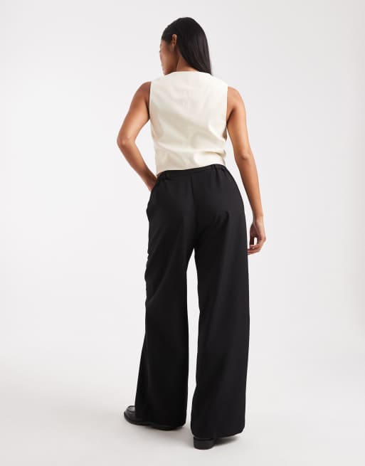 ASOS DESIGN Petite tailored relaxed straight leg pants in black 