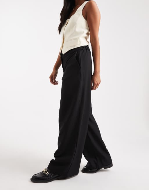 ASOS DESIGN Petite tailored relaxed straight leg pants in black 