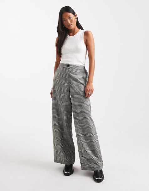 ASOS DESIGN Petite tailored relaxed straight leg pants in mono dogtooth - view 1