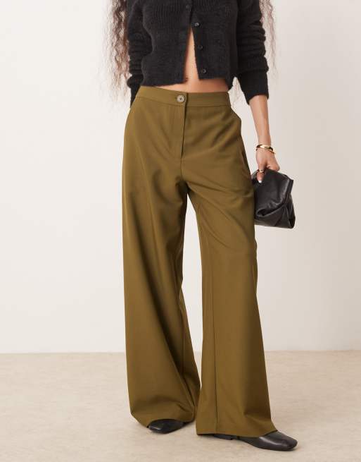 ASOS DESIGN Petite tailored relaxed straight leg pants in olive