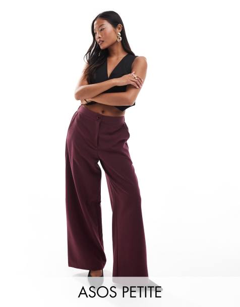 ASOS DESIGN Petite tailored relaxed straight leg trousers in burgundy  - view 1