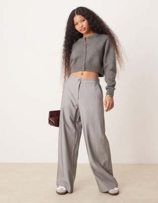 ASOS DESIGN Petite tailored relaxed straight leg trousers in grey