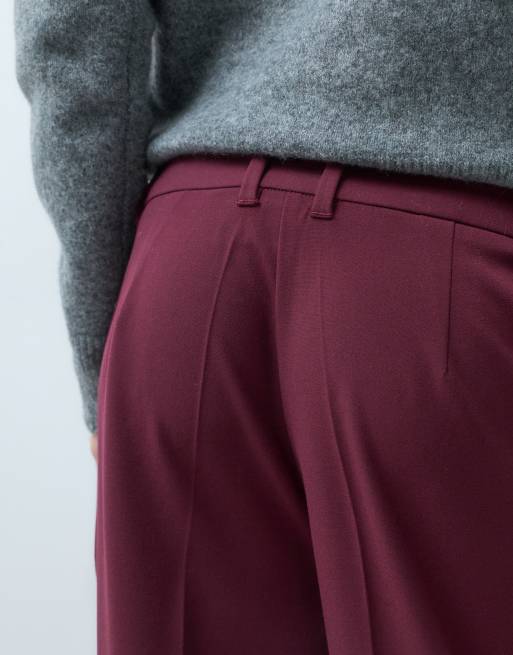 ASOS DESIGN Petite tailored relaxed straight pants in burgundy , 4 of 5