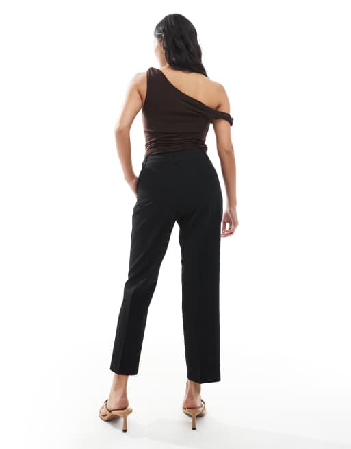 ASOS DESIGN Petite tailored seam detail slim straight ankle grazer pants in black, 3 of 5