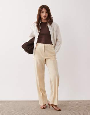 Asos Design Petite Tailored Slim Straight Leg Pants In Neutral