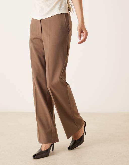 ASOS DESIGN Petite tailored slim straight leg pants in dark taupe, 2 of 5