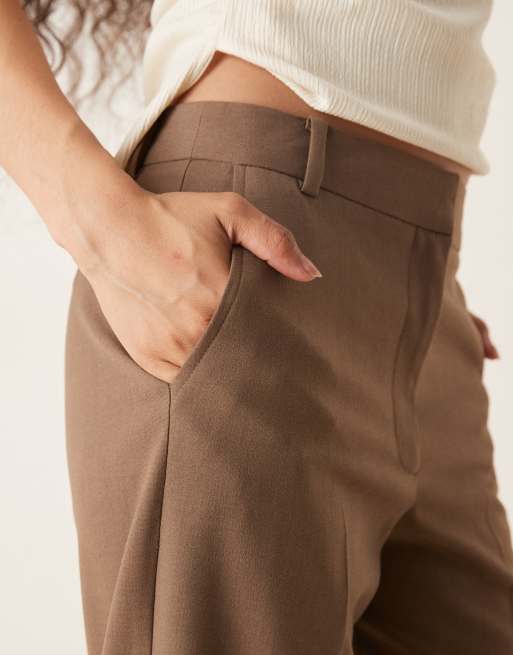 ASOS DESIGN Petite tailored slim straight leg pants in dark taupe, 3 of 5