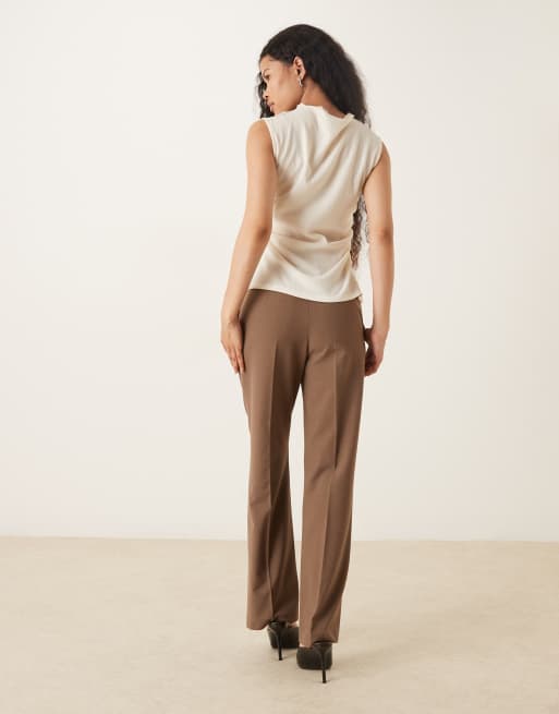 ASOS DESIGN Petite tailored slim straight leg pants in dark taupe, 4 of 5