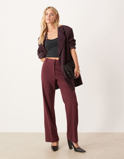 ASOS DESIGN Petite tailored slim straight leg trousers in mulberry - view 1