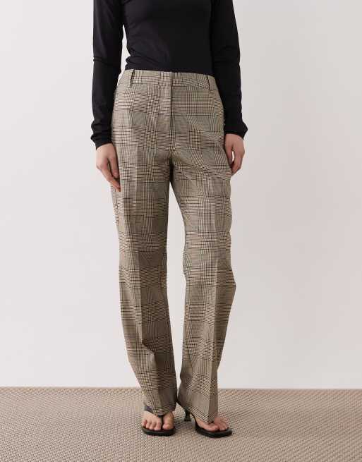 ASOS DESIGN Petite tailored slim straight pants in brown check, 2 of 5