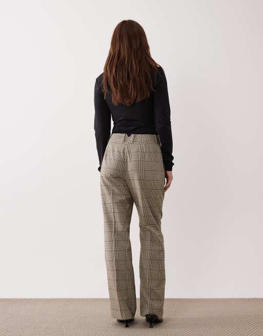 ASOS DESIGN Petite tailored slim straight pants in brown check, 3 of 5