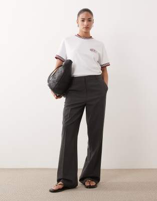 Asos Design Petite Tailored Slim Straight Pants In Gray