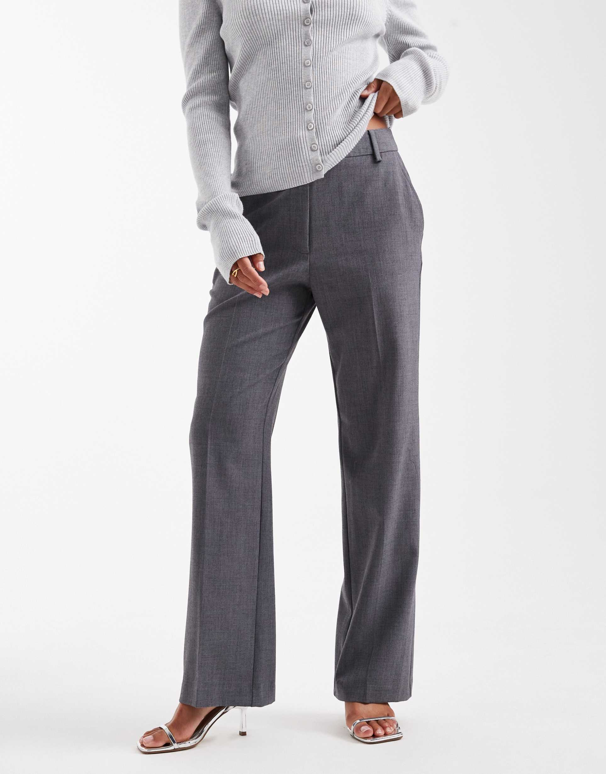 asos design petite tailored slim straight pants in gray