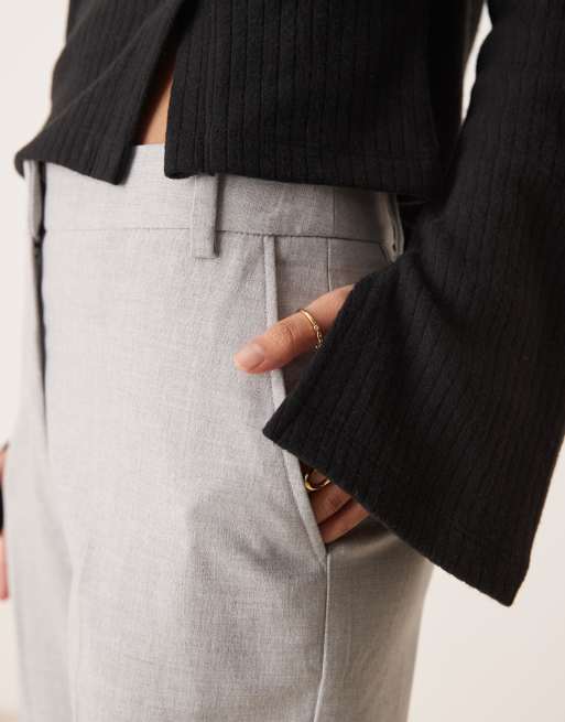 ASOS DESIGN Petite tailored slim straight pants in light gray