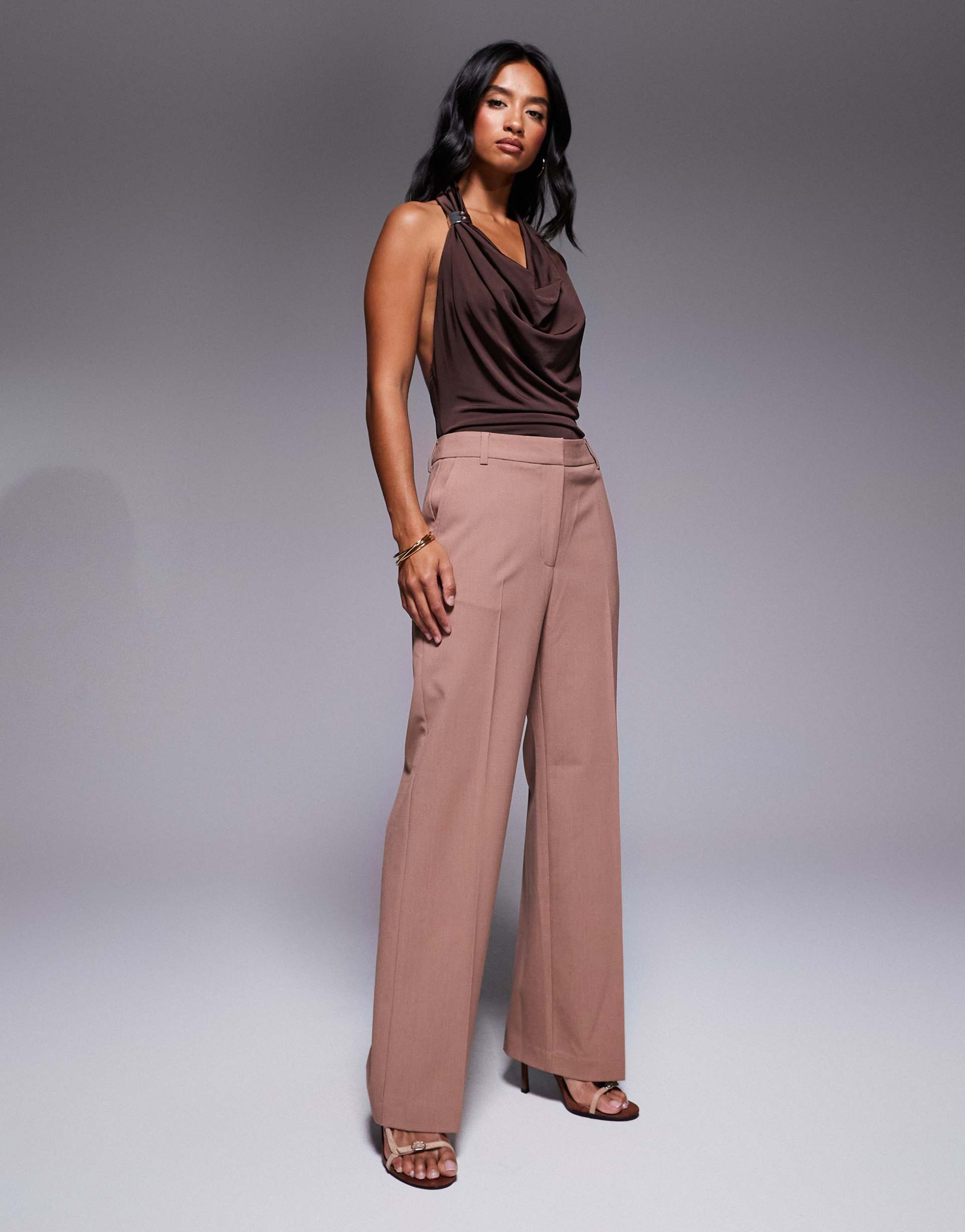 asos design petite tailored slim straight pants in mocha